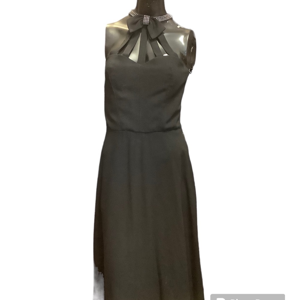 Vintage A.J. Barry Cage Cocktail Dress Rhinestone Neck Accent